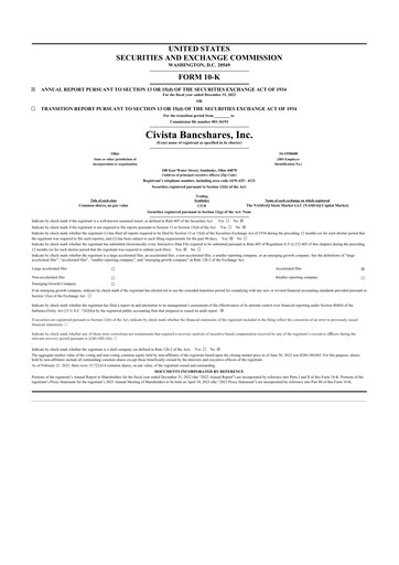 Thumbnail Civista Bancshares
 10-K Annual Report 2022