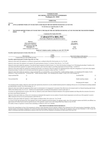 Thumbnail Cabaletta Bio 10-K Annual Report 2022