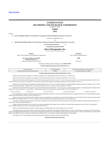 Thumbnail Akero Therapeutics 10-K Annual Report 2022