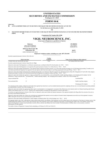 Thumbnail Vigil Neuroscience 10-K Annual Report 2022