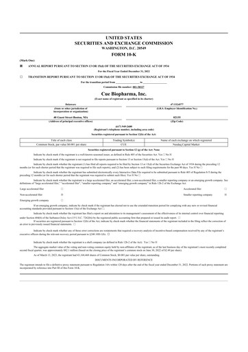 Thumbnail Cue Biopharma 10-K Annual Report 2022