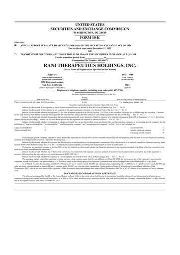 Thumbnail Rani Therapeutics 10-K Annual Report 2022