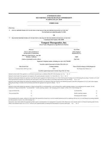 Thumbnail Tempest Therapeutics 10-K Annual Report 2022