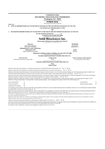 Miniature Solid Biosciences
 10-K Rapport annuel 2022