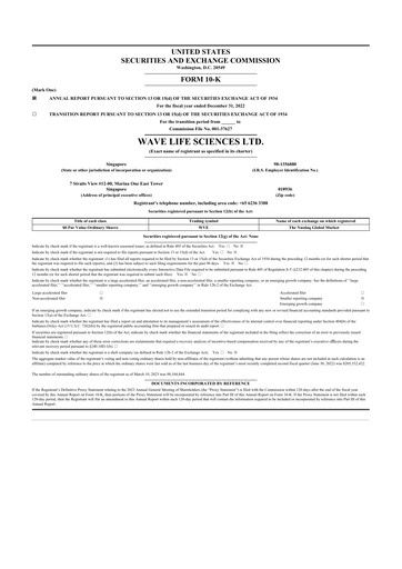 Vorschaubild Wave Life Sciences 10-K Jahresbericht 2022