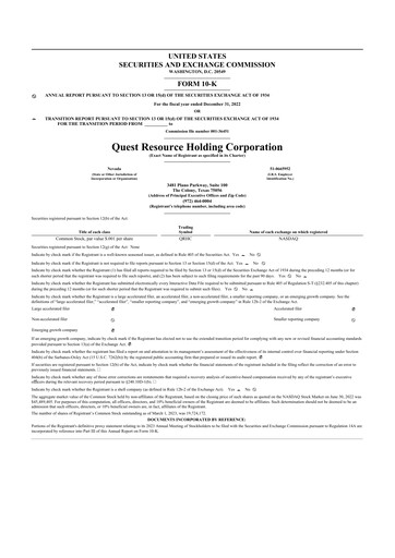 Thumbnail Quest Resource Holding 10-K Annual Report 2022