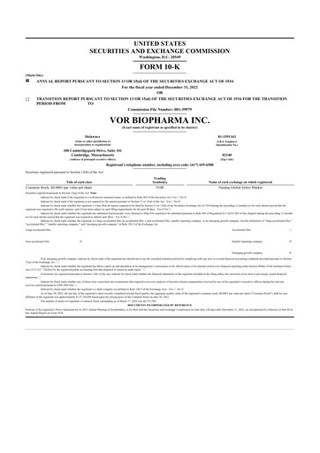 Thumbnail Vor Biopharma 10-K Annual Report 2022