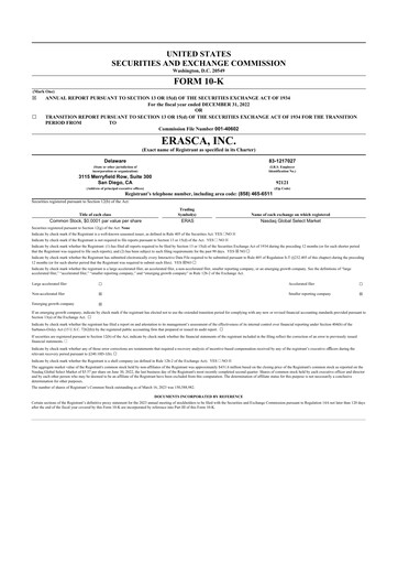 Thumbnail Erasca 10-K Annual Report 2022