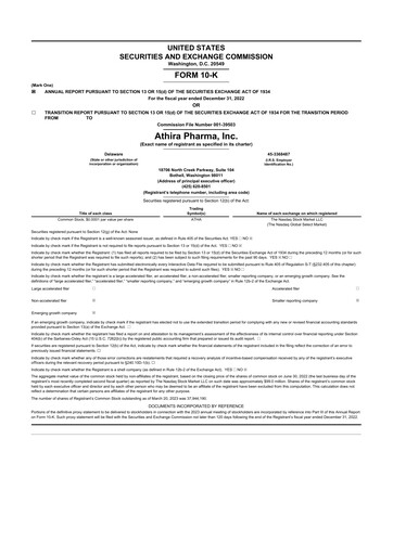 Thumbnail Athira Pharma 10-K Annual Report 2022