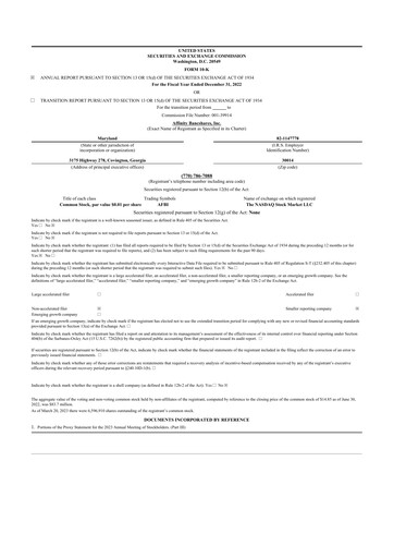 Thumbnail Affinity Bancshares 10-K Annual Report 2022