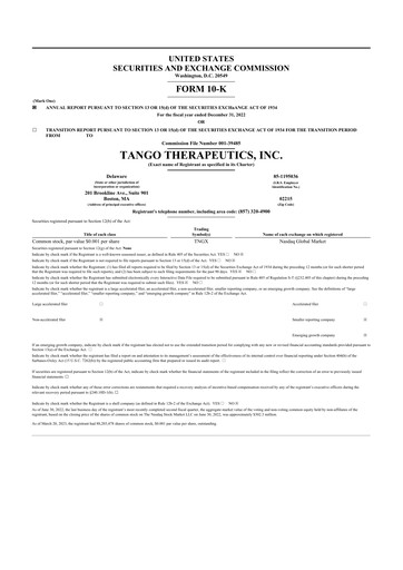 Thumbnail Tango Therapeutics 10-K Annual Report 2022