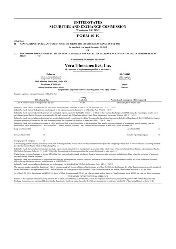 Thumbnail Vera Therapeutics 10-K Annual Report 2022