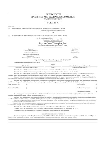 Thumbnail Taysha Gene Therapies 10-K Annual Report 2022
