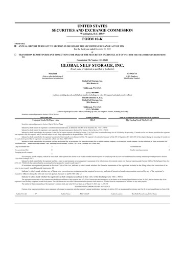 Thumbnail Global Self Storage 10-K Annual Report 2022