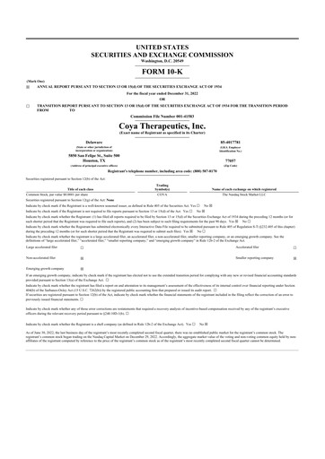 Miniature Coya Therapeutics 10-K Rapport annuel 2022