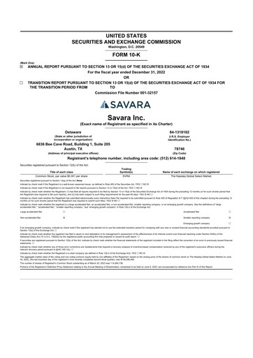 Thumbnail Savara 10-K Annual Report 2022