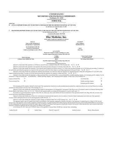 Thumbnail Disc Medicine 10-K Annual Report 2022