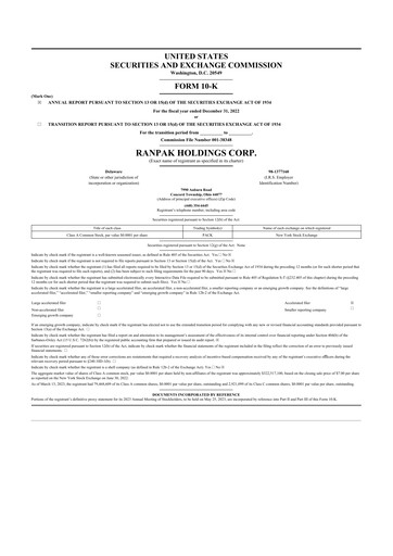 Thumbnail Ranpak 10-K Annual Report 2022