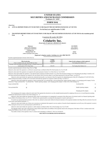 Thumbnail Celularity 10-K Annual Report 2022