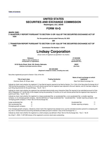 Thumbnail Lindsay Corporation
 10-Q Quarterly Report FY2023 