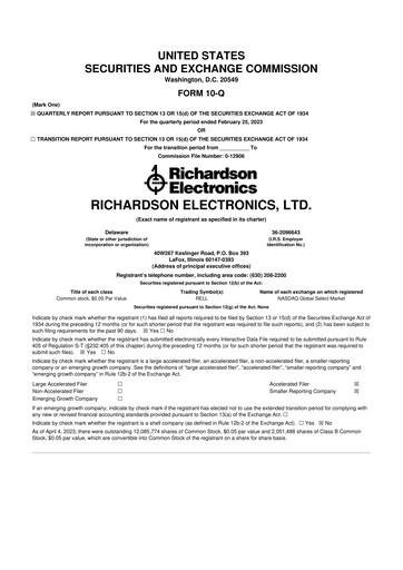 Thumbnail Richardson Electronics 10-Q Quarterly Report FY2023 