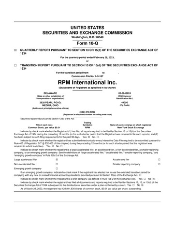Thumbnail RPM International
 10-Q Quarterly Report FY2023 
