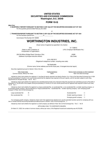 Miniature Worthington Enterprises 10-Q Rapport trimestriel 2023 