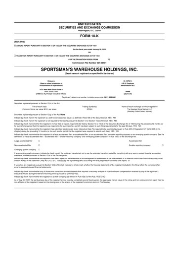 Thumbnail Sportsman's Warehouse 10-K Annual Report 2022