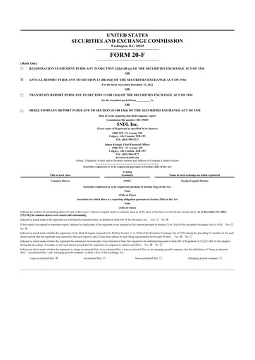 Thumbnail SNDL Inc.
 20-F Annual Report 2022