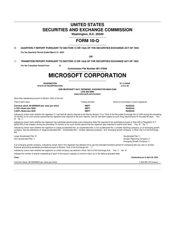 Thumbnail Microsoft 10-Q Quarterly Report FY2023 