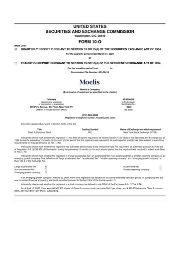 Thumbnail Moelis & Company 10-Q Quarterly Report FY2023 
