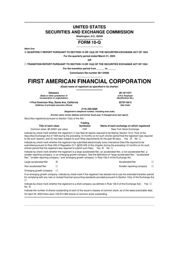 Miniature First American Financial Corporation 10-Q Rapport trimestriel 2023 