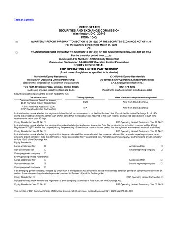 Thumbnail Equity Residential
 10-Q Quarterly Report FY 