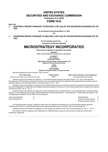 Thumbnail Strategy 
 (MicroStrategy) 10-Q Quarterly Report FY2023 