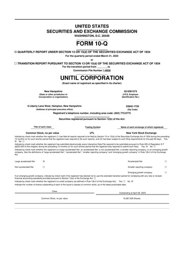 Miniature Unitil Corporation
 10-Q Rapport trimestriel 2023 