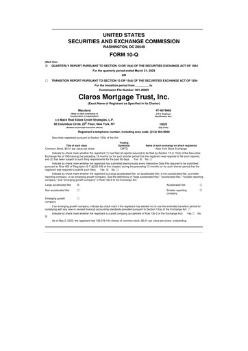 Miniature Claros Mortgage Trust 10-Q Rapport trimestriel 2023 