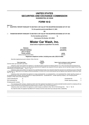 Thumbnail Mister Car Wash 10-Q Quarterly Report FY2023 