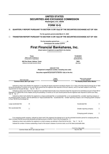 Thumbnail First Financial Bankshares 10-Q Quarterly Report FY2023 