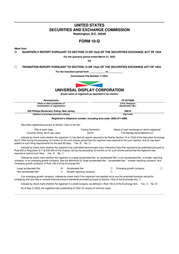 Vorschaubild Universal Display Corporation
 10-Q Quartalsbericht 2023 