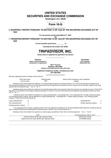 Miniature TripAdvisor 10-Q Rapport trimestriel 2023 