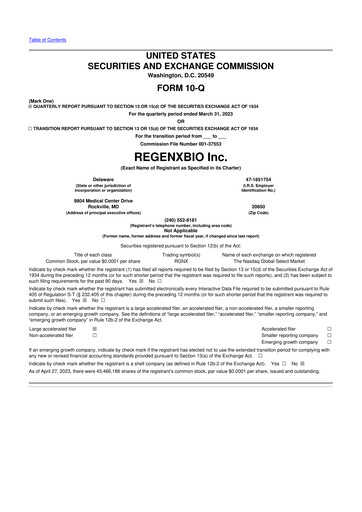 Miniature REGENXBIO 10-Q Rapport trimestriel  