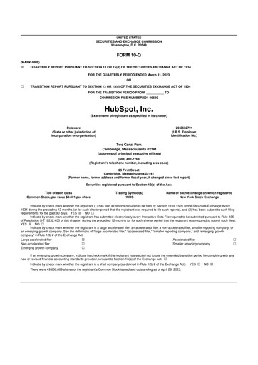 Thumbnail HubSpot 10-Q Quarterly Report FY2023 