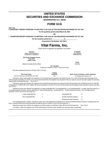 Thumbnail Vital Farms 10-Q Quarterly Report FY2023 
