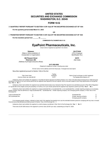 Thumbnail EyePoint Pharmaceuticals
 10-Q Quarterly Report FY 