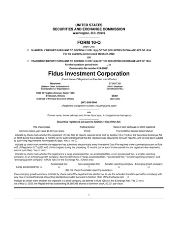 Miniature Fidus Investment Corporation 10-Q Rapport trimestriel 2023 