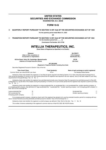 Miniature Intellia Therapeutics 10-Q Rapport trimestriel 2023 