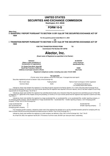 Thumbnail Alector
 10-Q Quarterly Report FY 