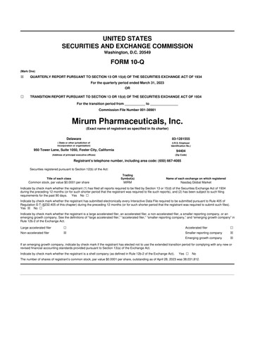 Thumbnail Mirum Pharmaceuticals 10-Q Quarterly Report FY2023 