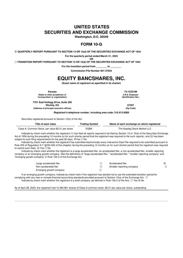 Thumbnail Equity Bancshares 10-Q Quarterly Report FY2023 