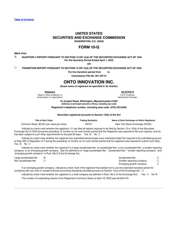 Thumbnail Onto Innovation 10-Q Quarterly Report FY2023 